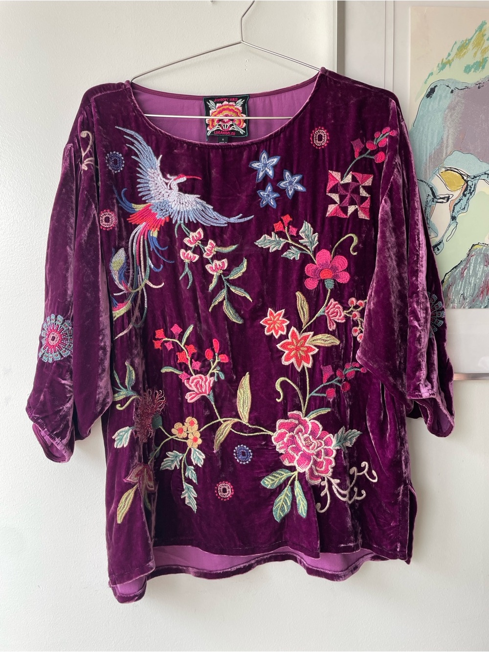 Johnny Was Velvet Boatneck Blouse Purple Small